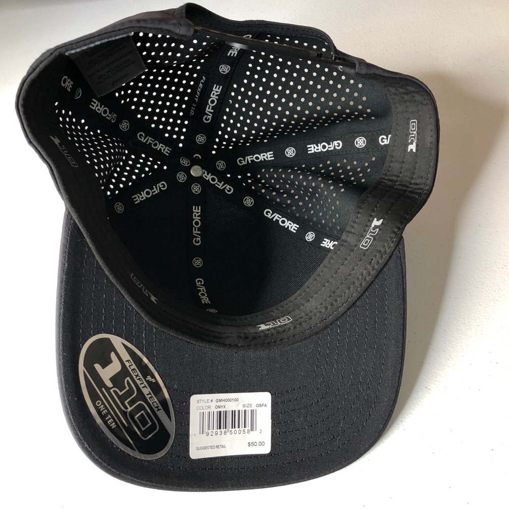 G/FORE Golf Hat Onyx Black Perforated Flexfit 110 Quick Turn GMH000100 IEM Logo - Picture 10 of 12